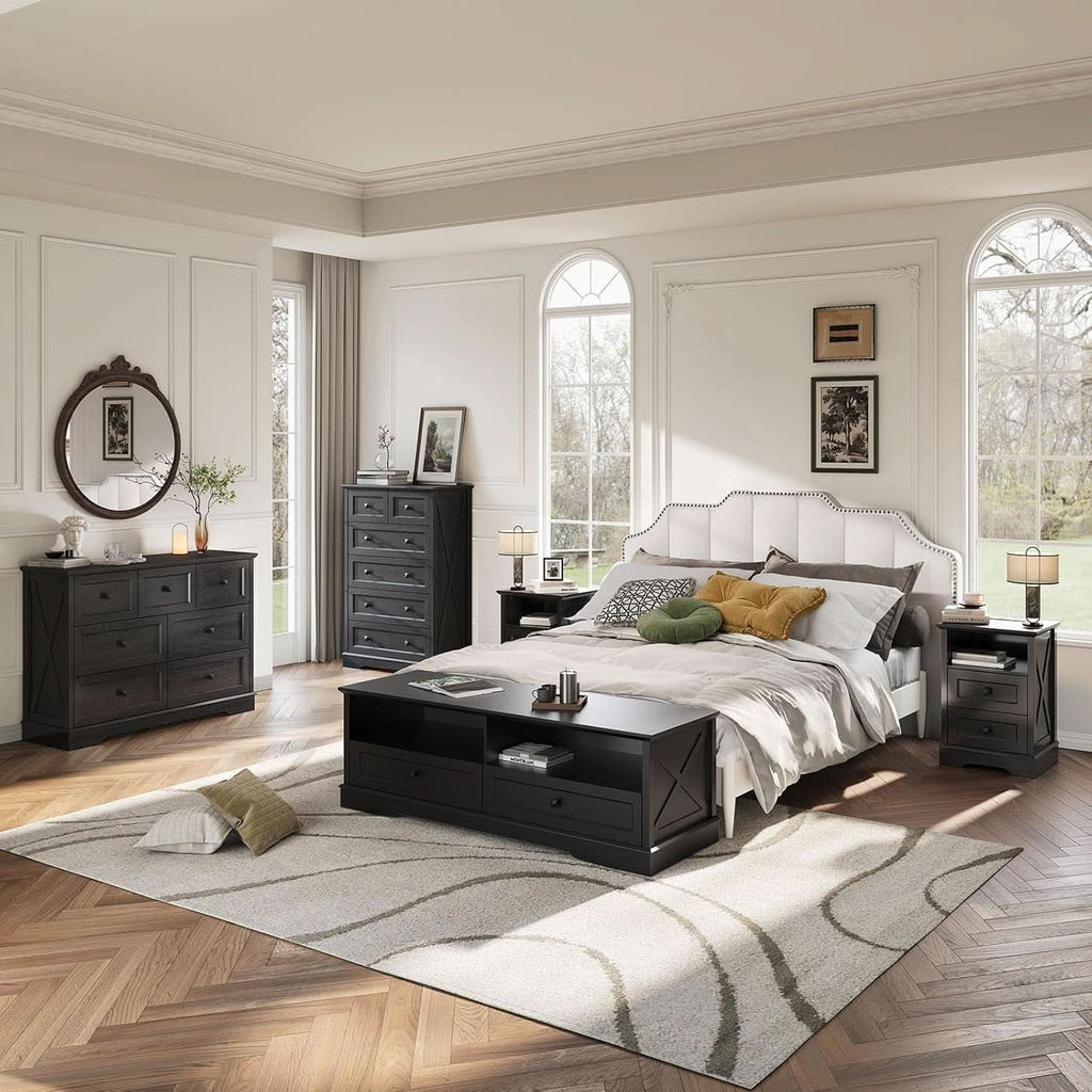 Tall Black Six Drawer Dresser Contemporary Storage