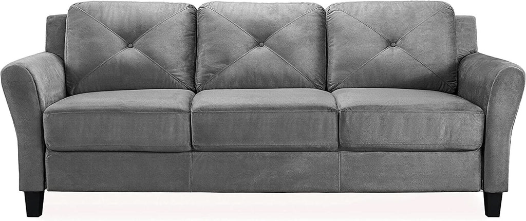 Harrington Grey Sofa Button Tufted Rolled Arm With Plush Cushions
