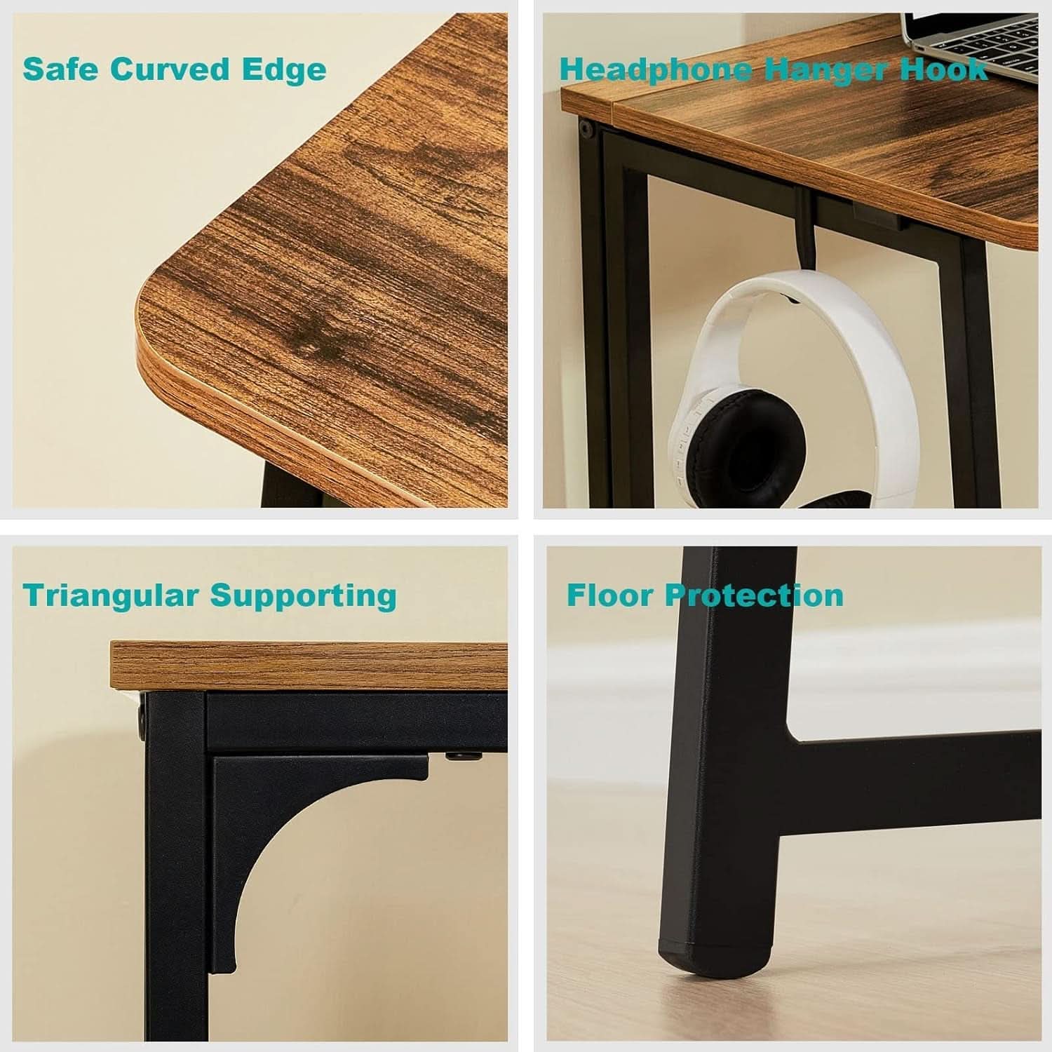 31.5 Inch Folding Computer Desk Space Saving Rustic Walnut