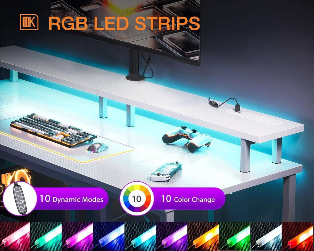 48 Inch LED Gaming Desk With Power Outlets Monitor Stand