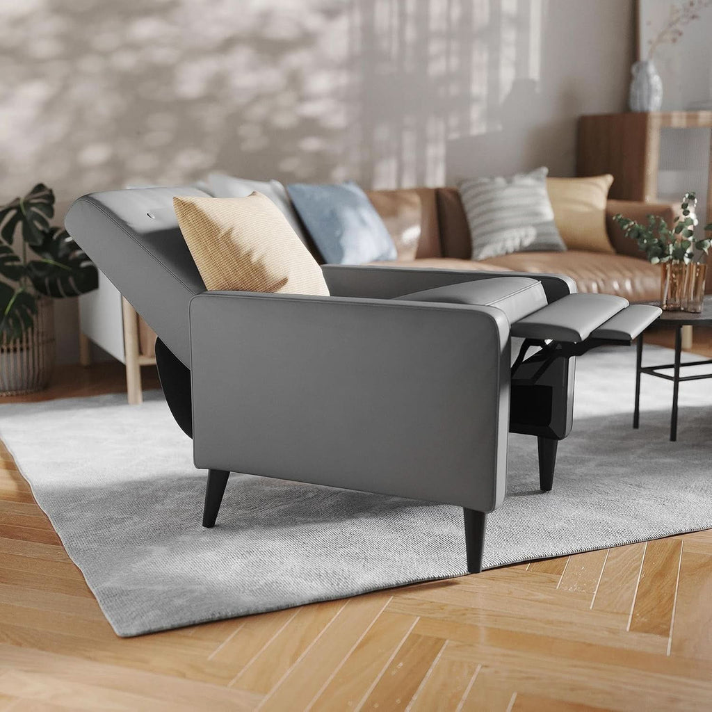 Ezra Pushback Recliner Light Gray LeatherSoft Mid Century Modern