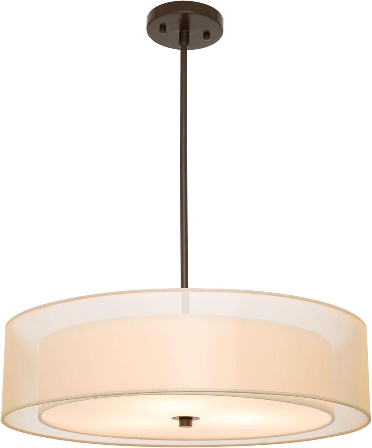 20 Inch Black Drum Pendant Light With Fabric Shade Three Light Matte Finish For Living Room
