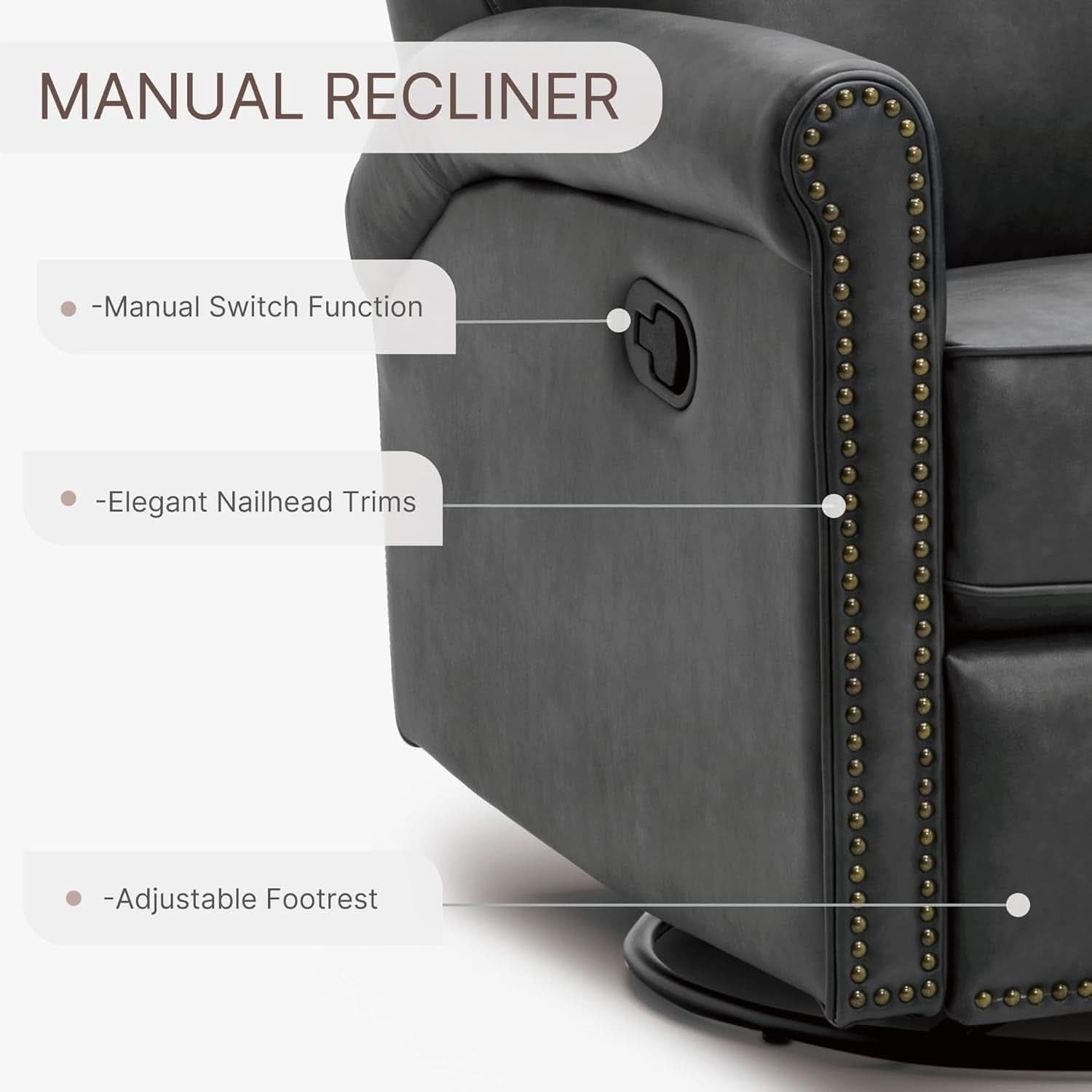 Large Leather Recliner Chair With Swivel Rocker Living Room
