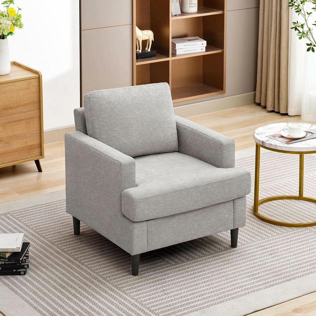 Mid Century Linen Grey Upholstered Accent Armchair
