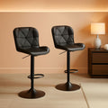 Bar Stools Set Of 2 Adjustable Swivel Faux Leather Black