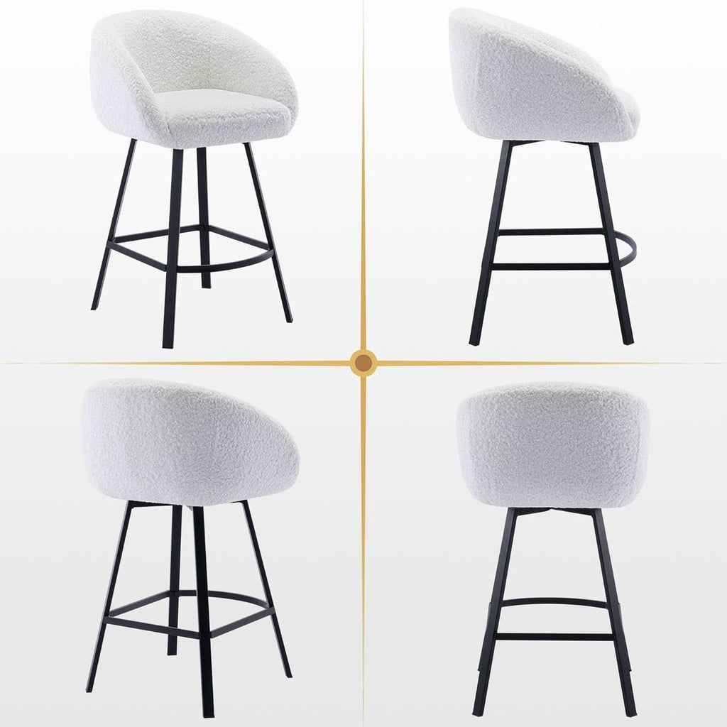 26 Inch Swivel Counter Stool White Sherpa Upholstered Bar Stool For Kitchen Counter
