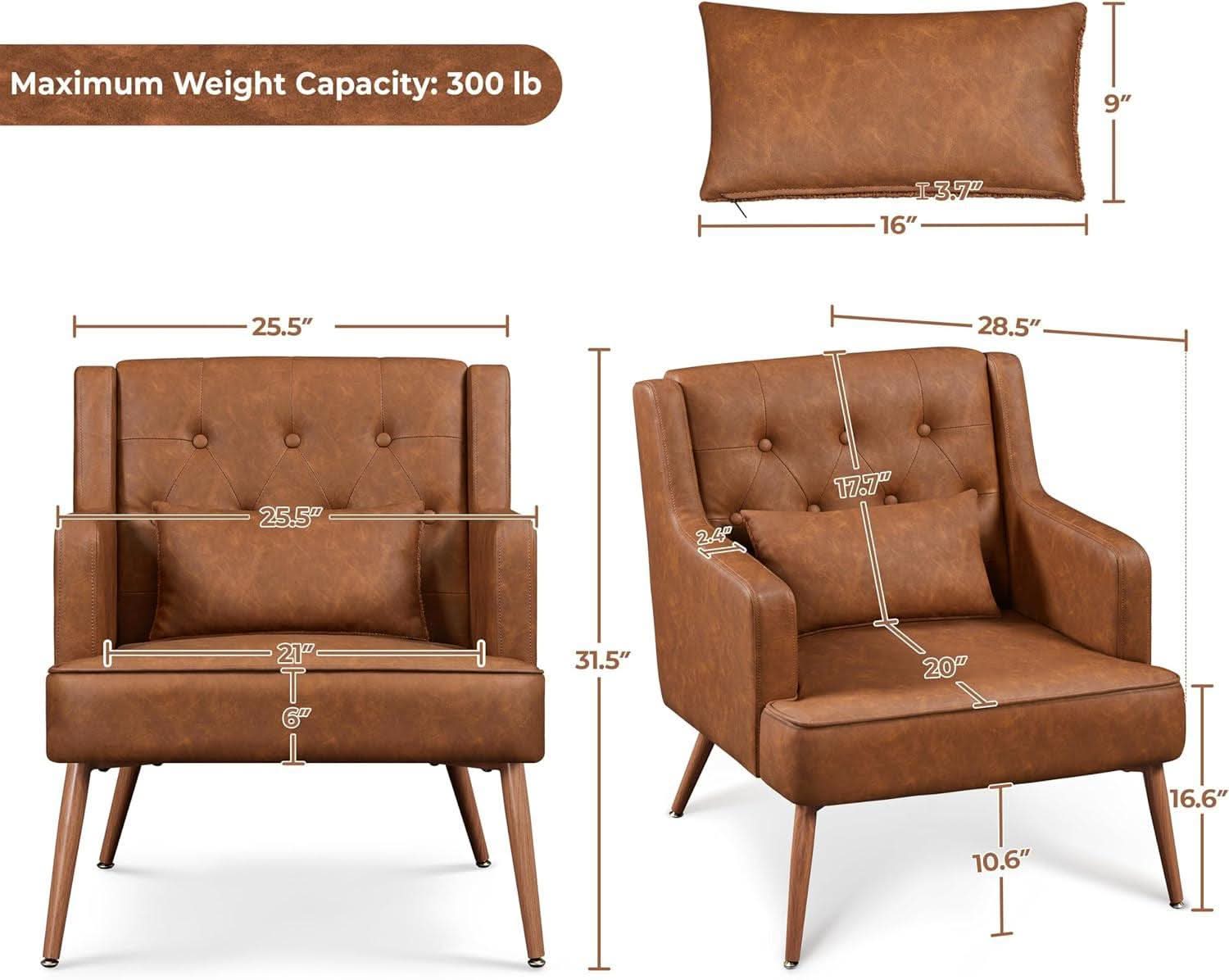 Two Brown Leatherette Mid Century Accent Chairs Set