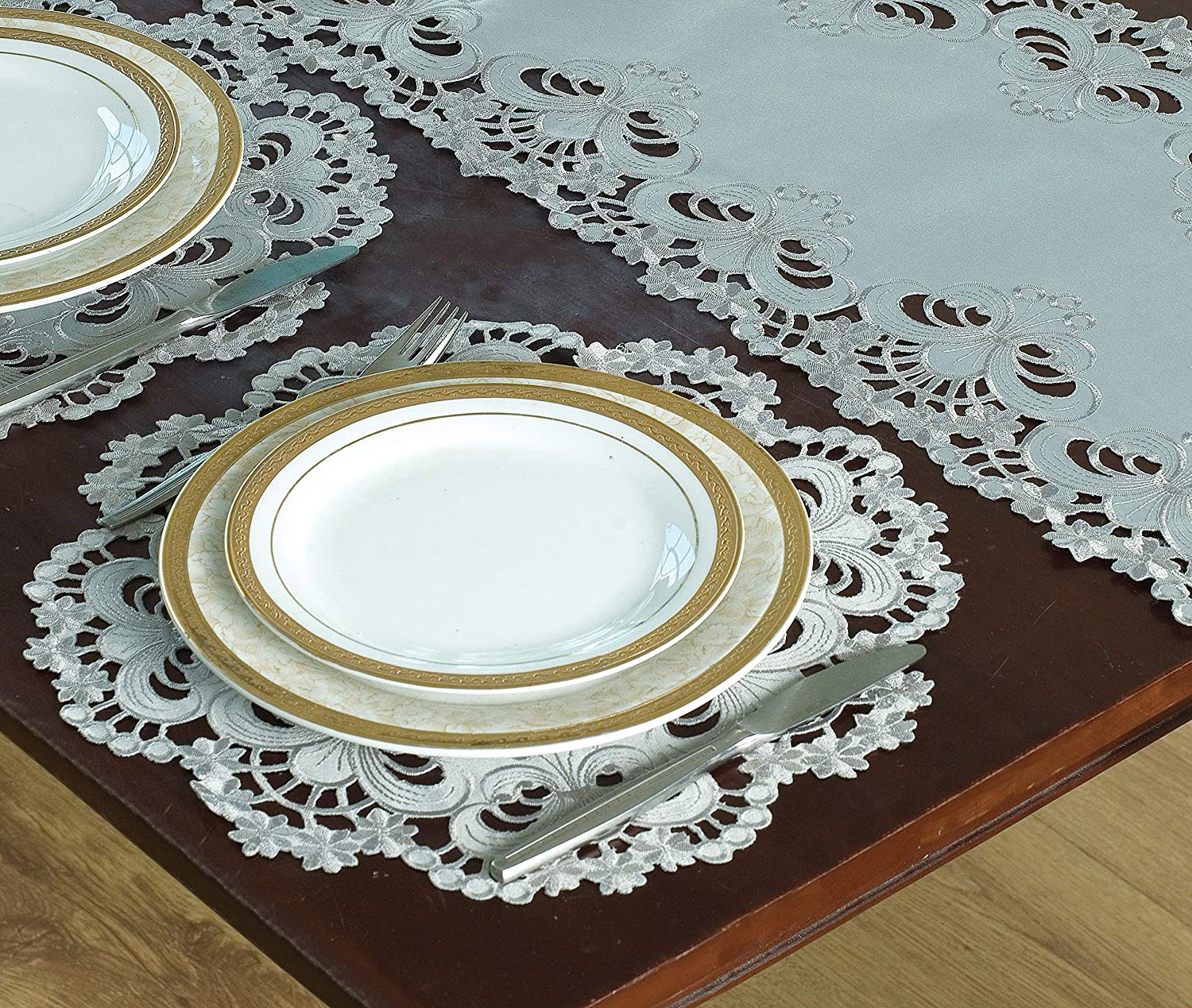 Gray Round Linen Placemat Doilies - The Creola Collection