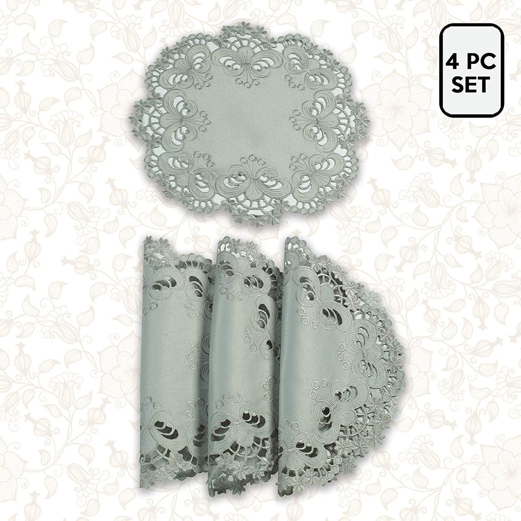 Gray Round Linen Placemat Doilies - The Creola Collection