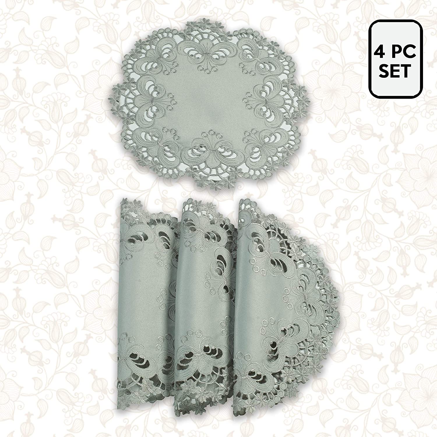 Gray Round Linen Placemat Doilies - The Creola Collection
