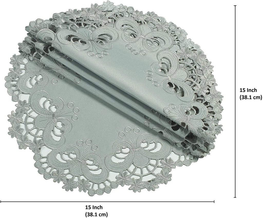 Gray Round Linen Placemat Doilies - The Creola Collection
