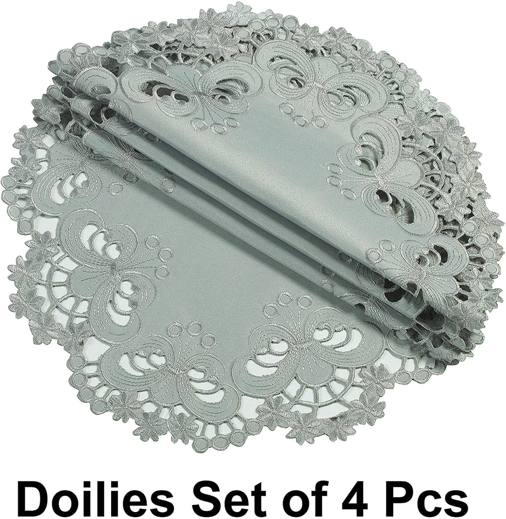 Gray Round Linen Placemat Doilies - The Creola Collection