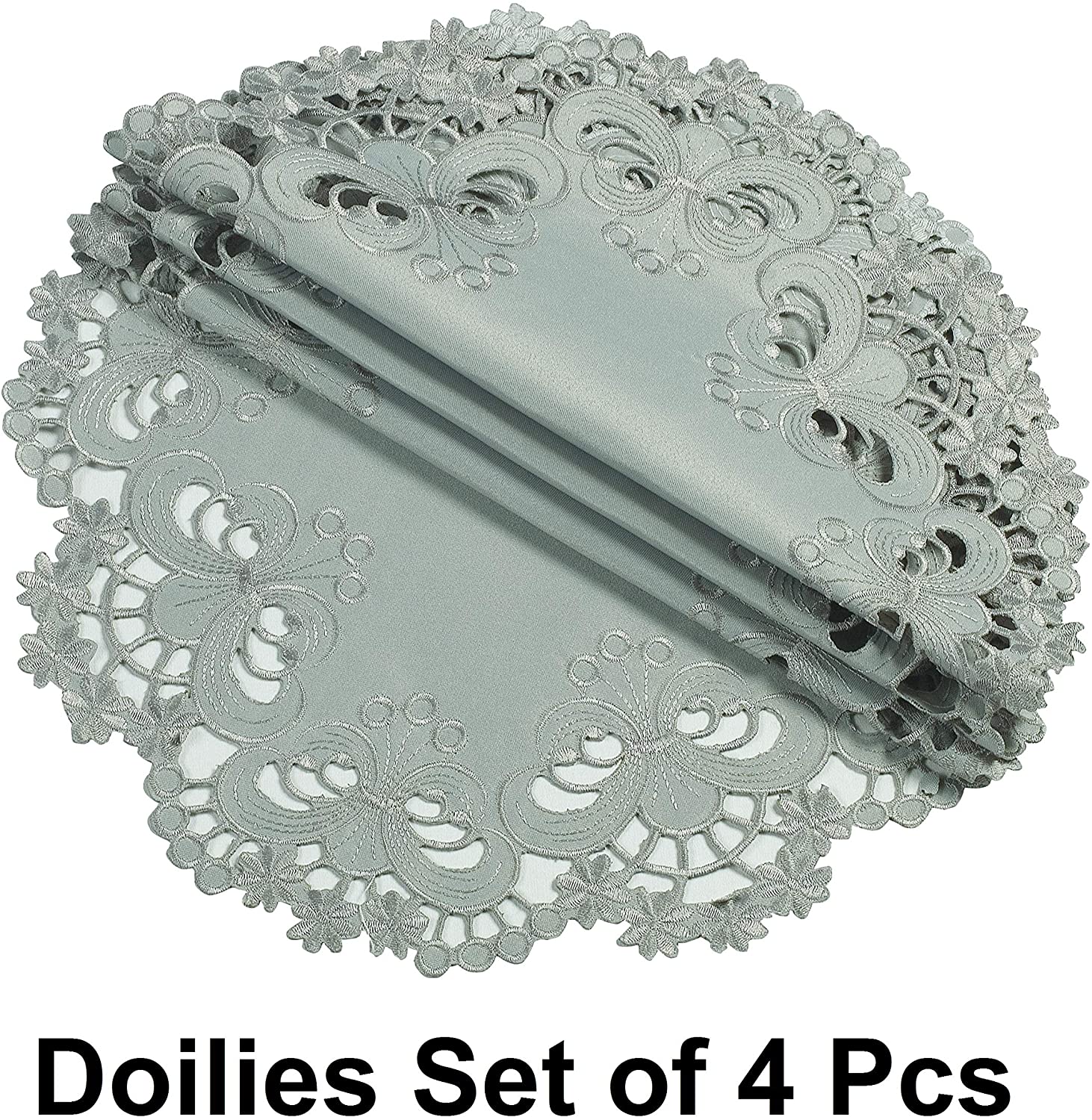 Gray Round Linen Placemat Doilies - The Creola Collection