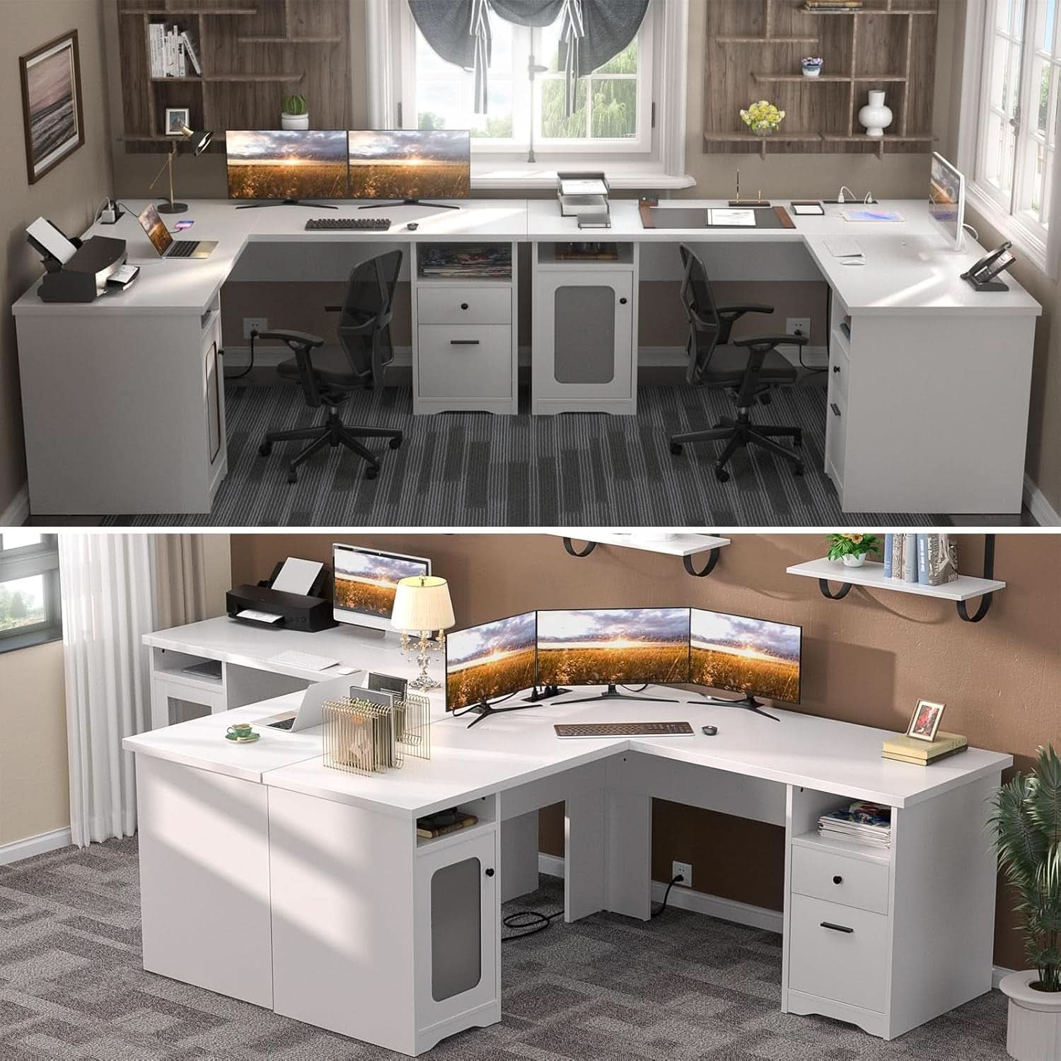 L Shaped Computer Desk with Power Outlets and USB Ports