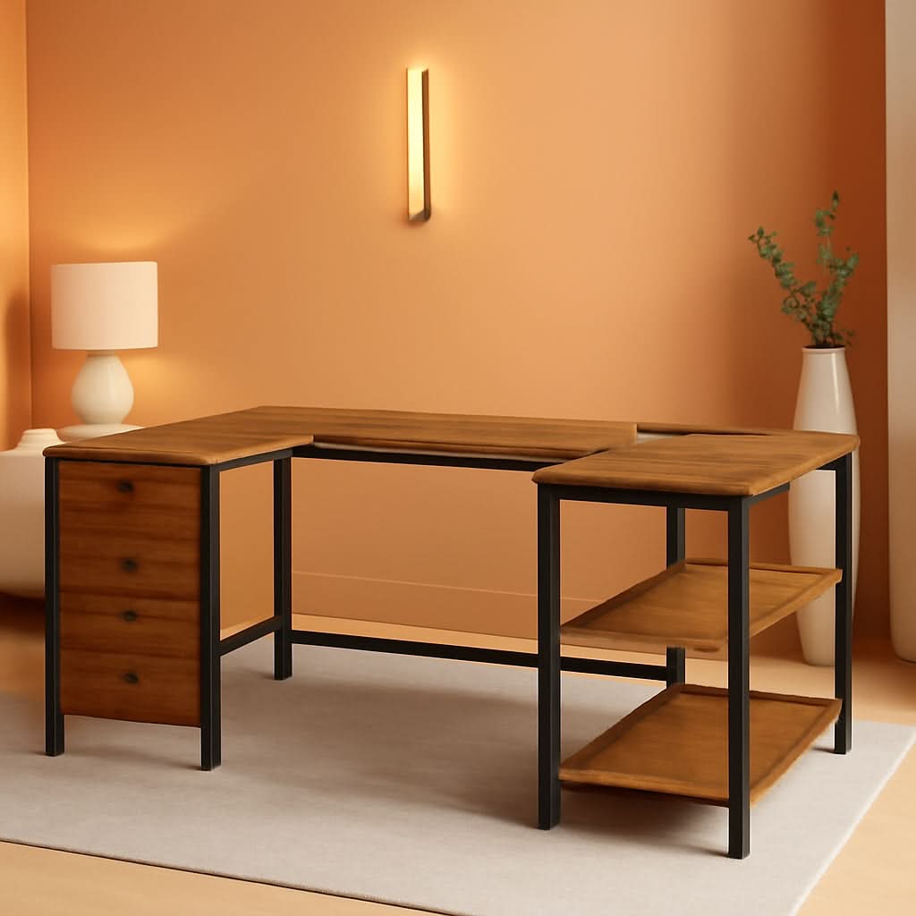 L Shaped Desk with Power Outlets and USB Port