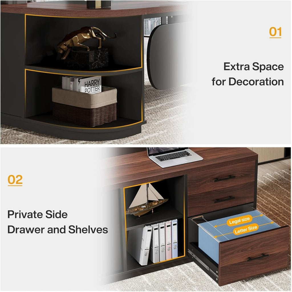 L Shaped Desk With Storage Shelves For Home Office
