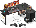 L Shaped Gaming Desk 61 Inch With Built In Power Outlets