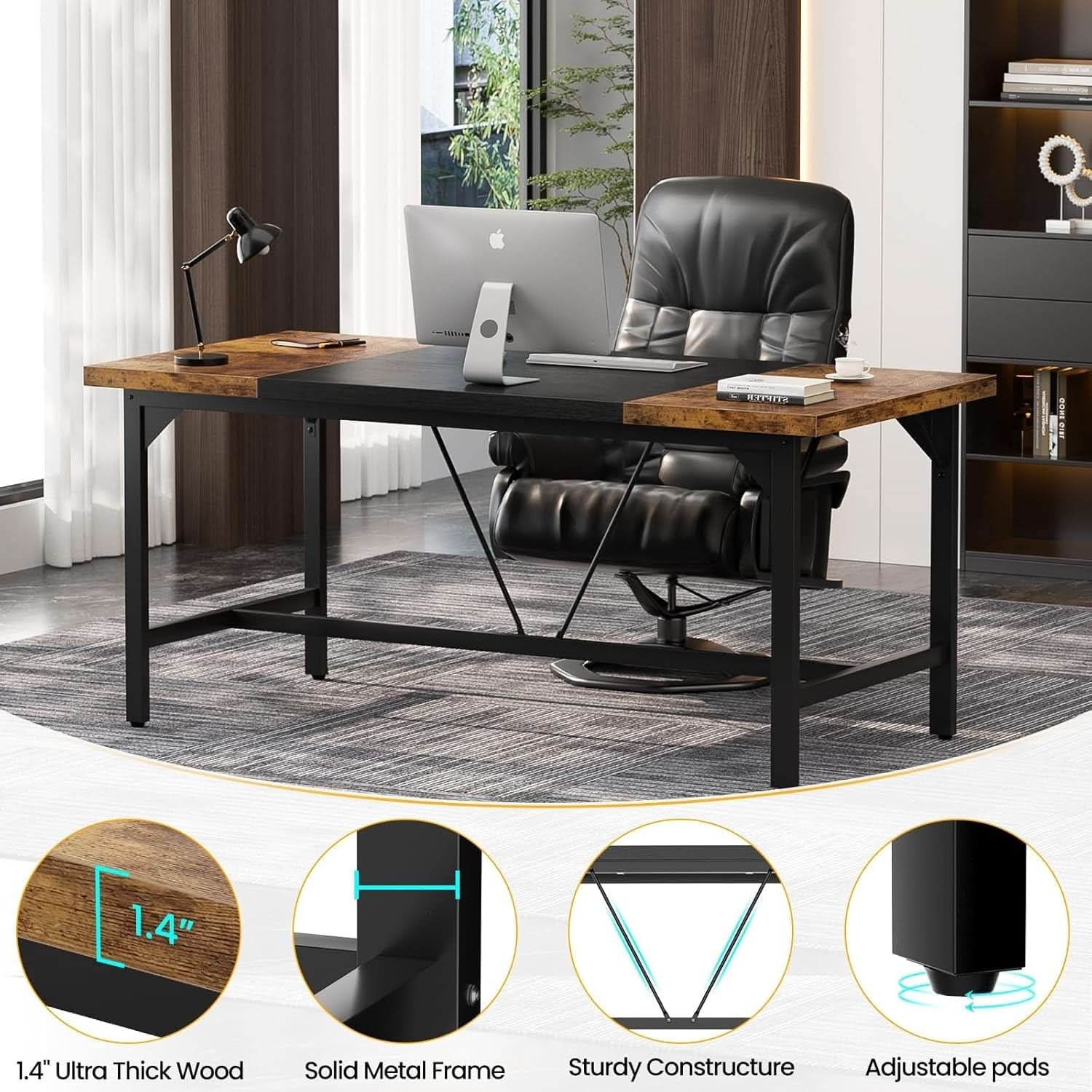 Large Rustic Computer Desk for Home Office Workstation