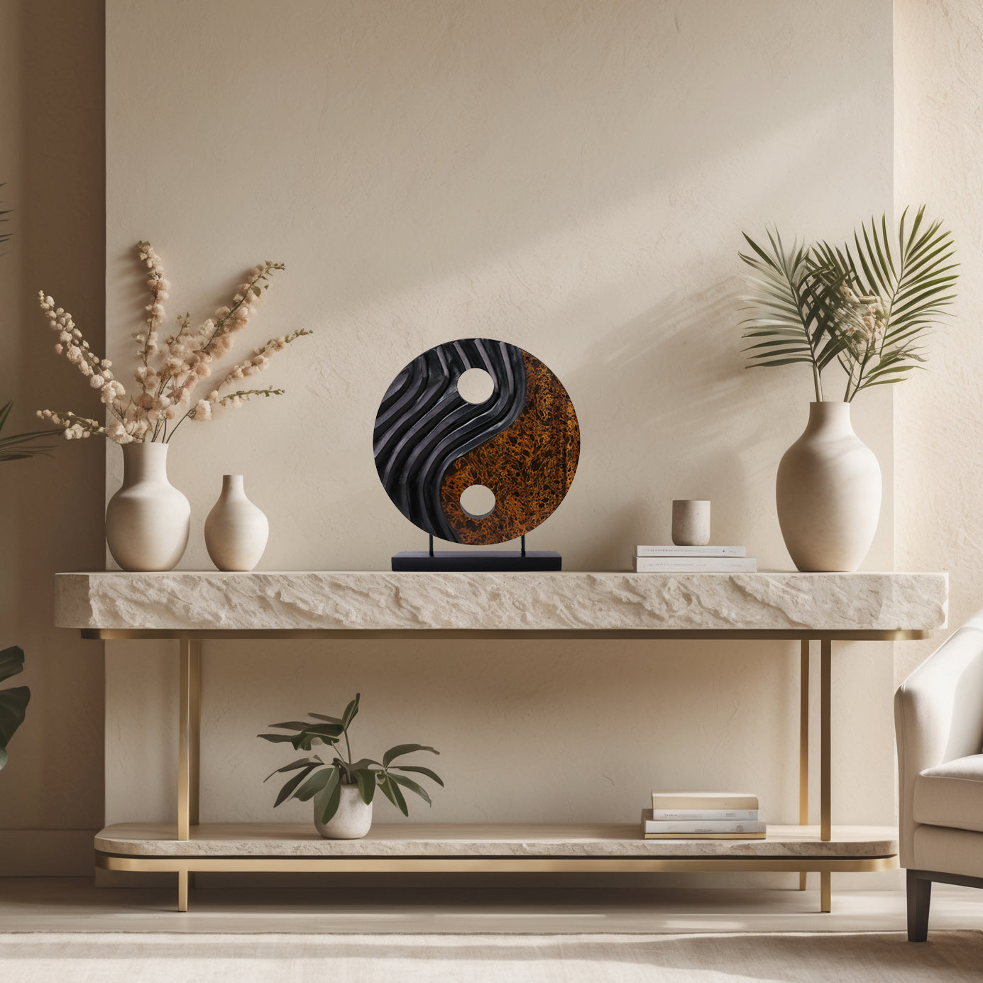 Celestial Balance – Handmade Yin Yang Wooden Sculpture, Decorative Home Art