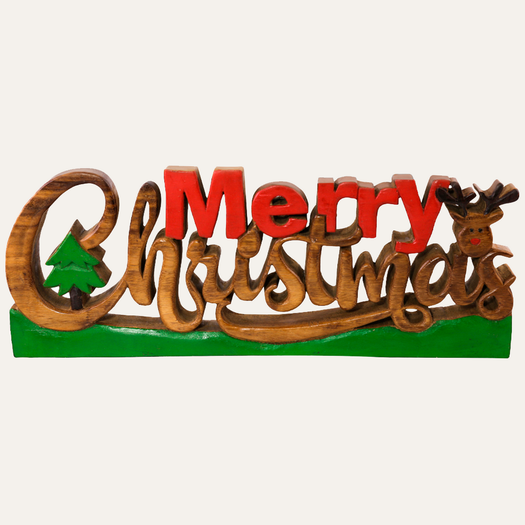 Merry Spirit – Hand-Carved Wooden Sculpture, Handmade Decorative Holiday Accent