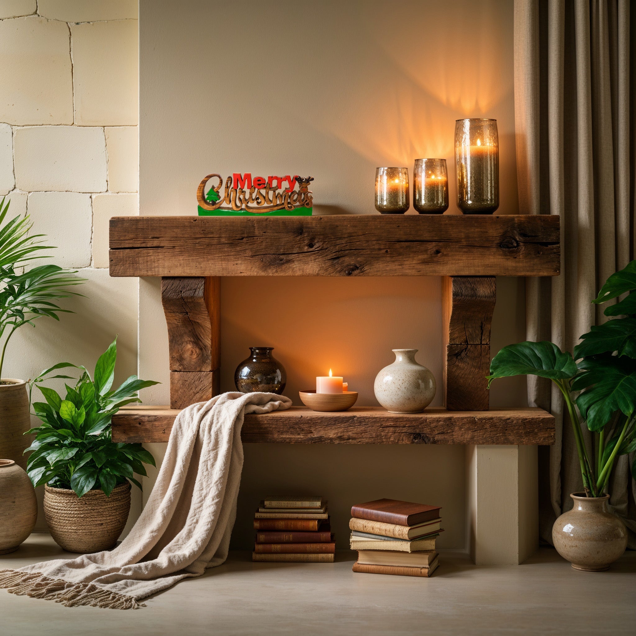Merry Spirit – Hand-Carved Wooden Sculpture, Handmade Decorative Holiday Accent