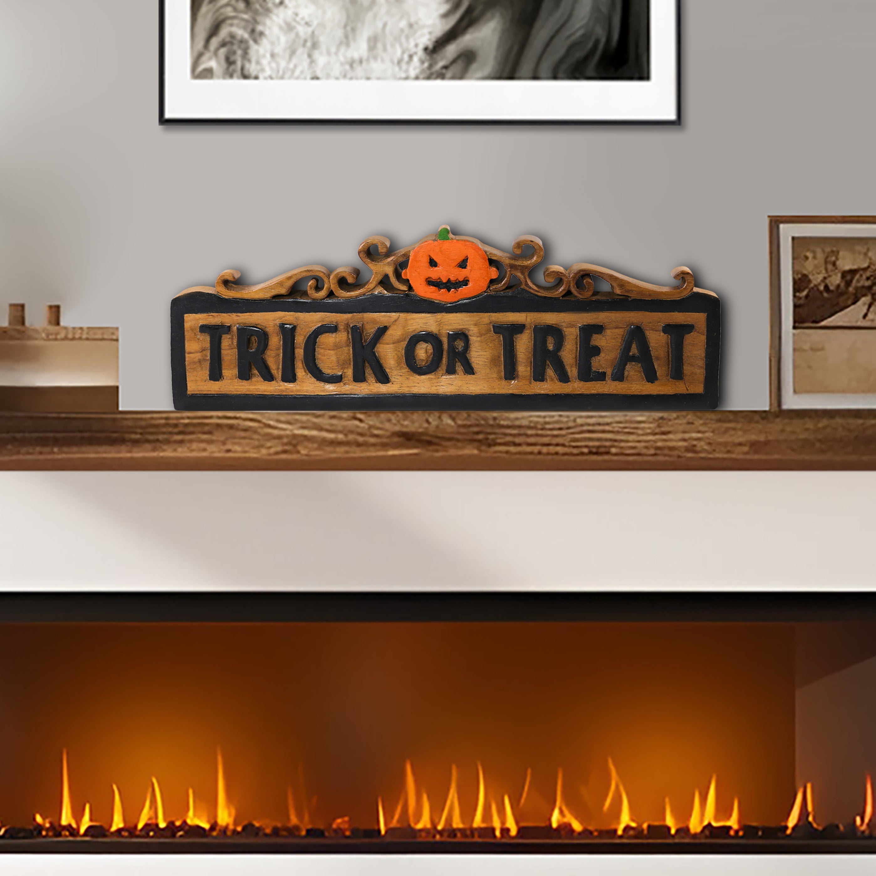Trick or Treat Wooden Sculpture – Handmade Halloween Decor Decozen Luxe