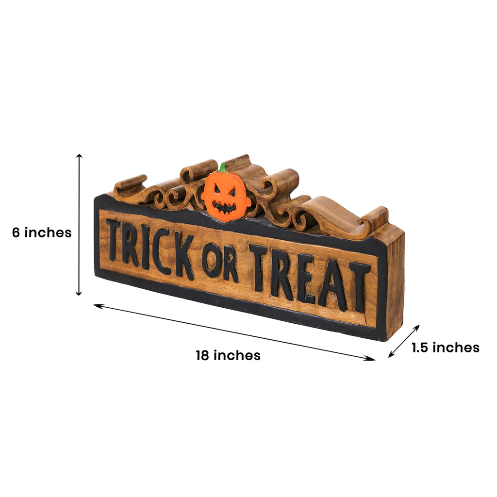 Trick or Treat Wooden Sculpture – Handmade Halloween Decor Decozen Luxe