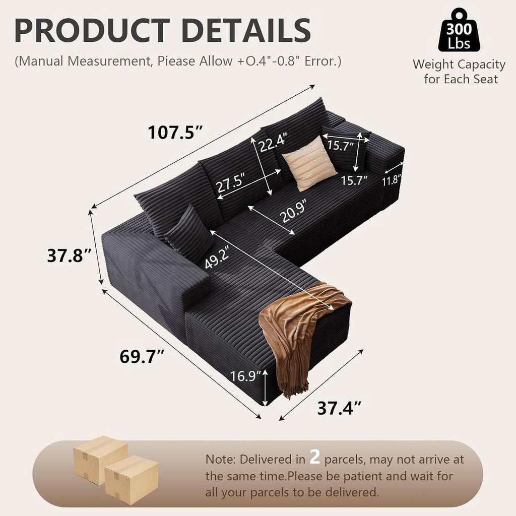 Modern 107 Inch Cloud Sectional Couch with Chaise