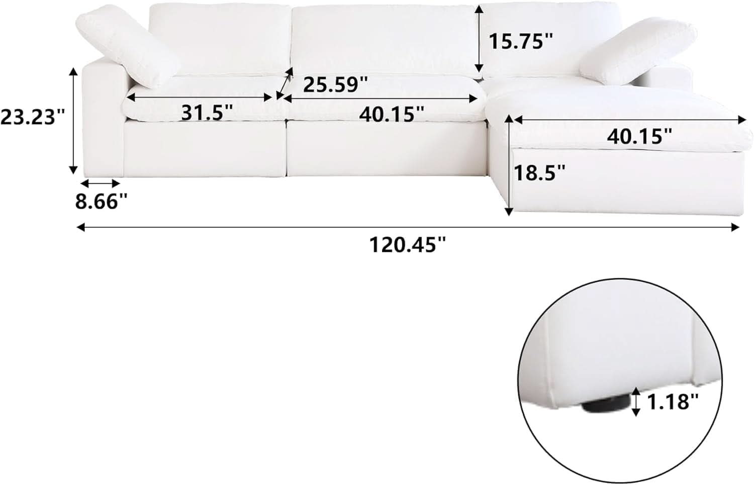 Modern L Shape Cloud Sofa Comfortable Convertible Sectional Couch