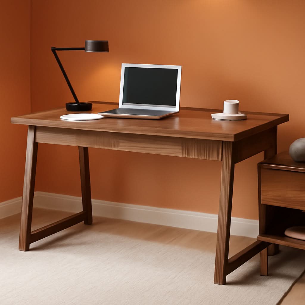 55 Inch Walnut Brown Desk With Drawer For Home Office