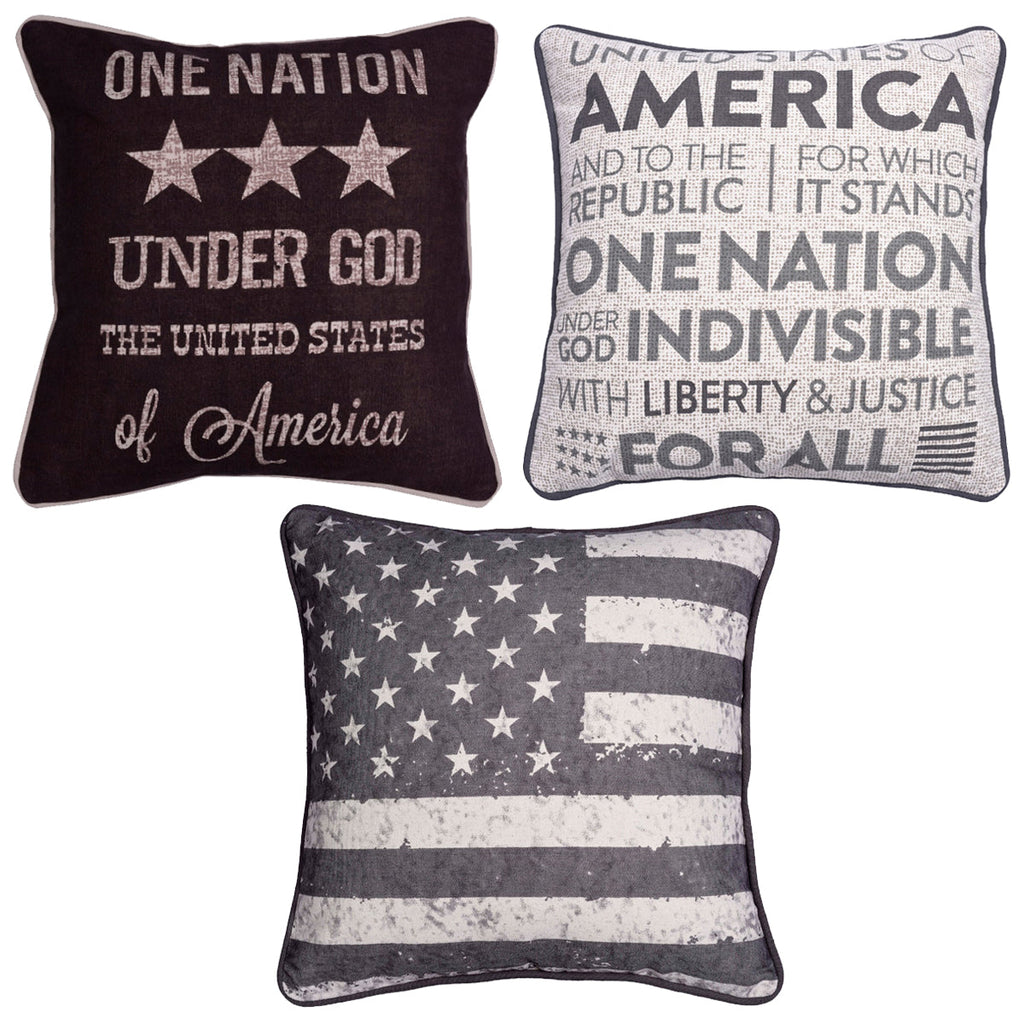 Patriotic Design Printed Throw Pillow Cover - Set of 3, 18 x 18 Inches