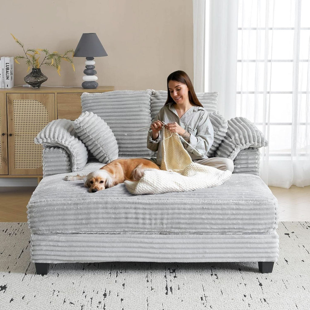 Oversized Light Grey Chaise Lounge Chair with Pillows