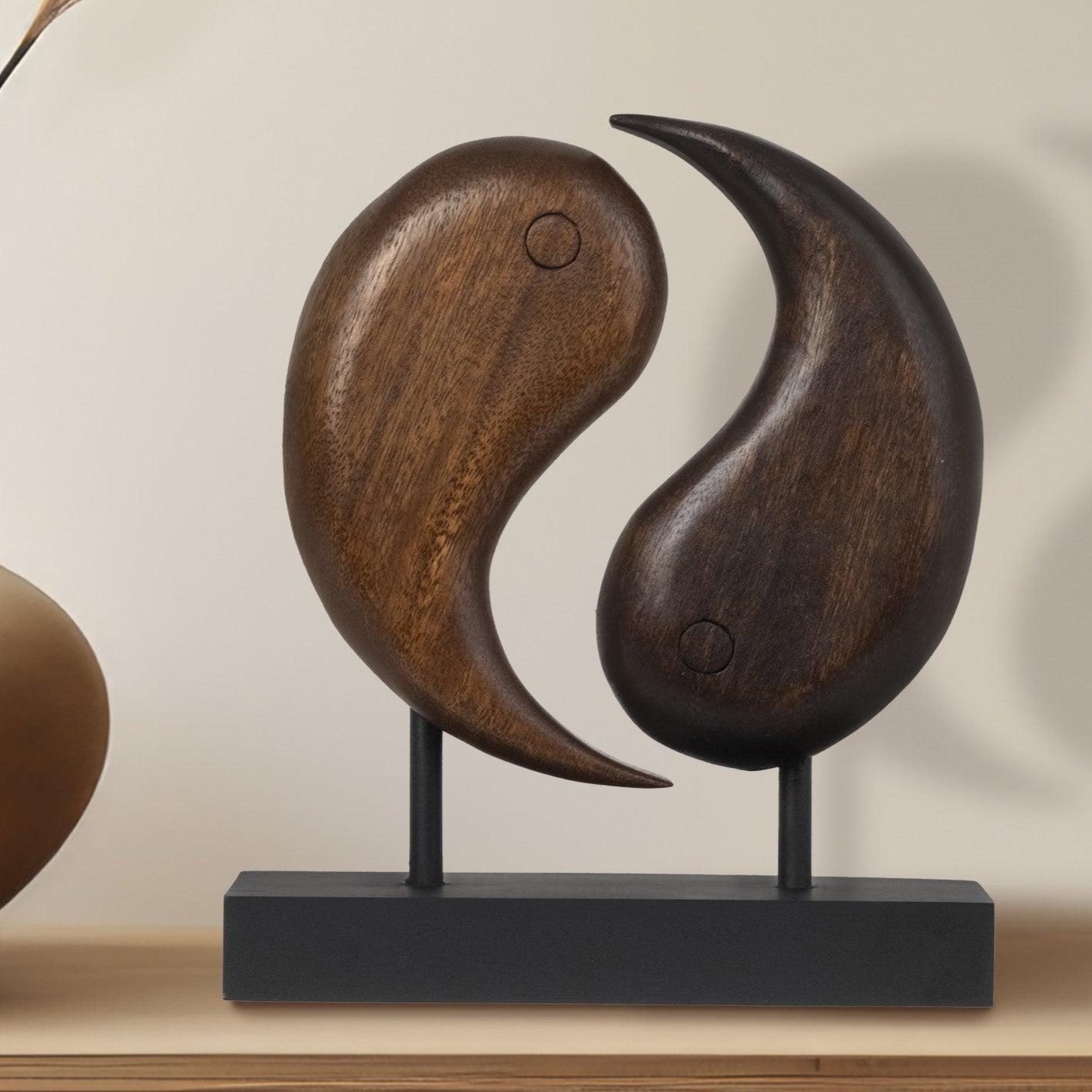 Harmony Flow – Hand Carved Yin Yang Wooden Sculpture, Artistic Home and Farm House Decor, Gift for Mom