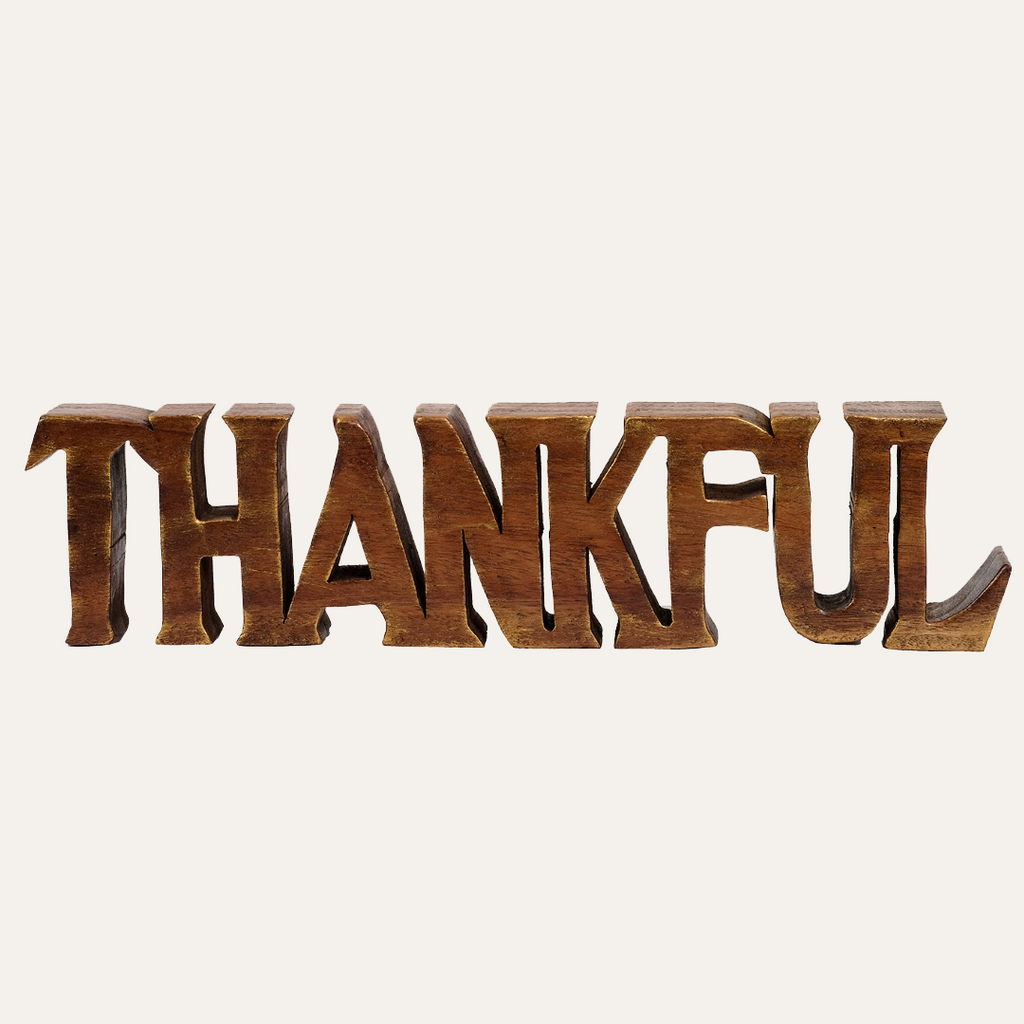 Thankful Wooden Sculpture – Hand-Carved Gift of Gratitude | Decozen Luxe, Gift for Mom