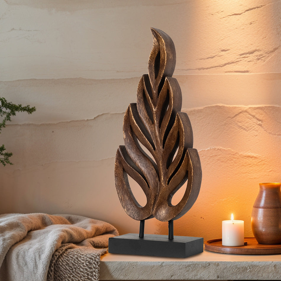 Madilyn Leaf – Hand-Carved Wooden Sculpture, Artistic Home Décor