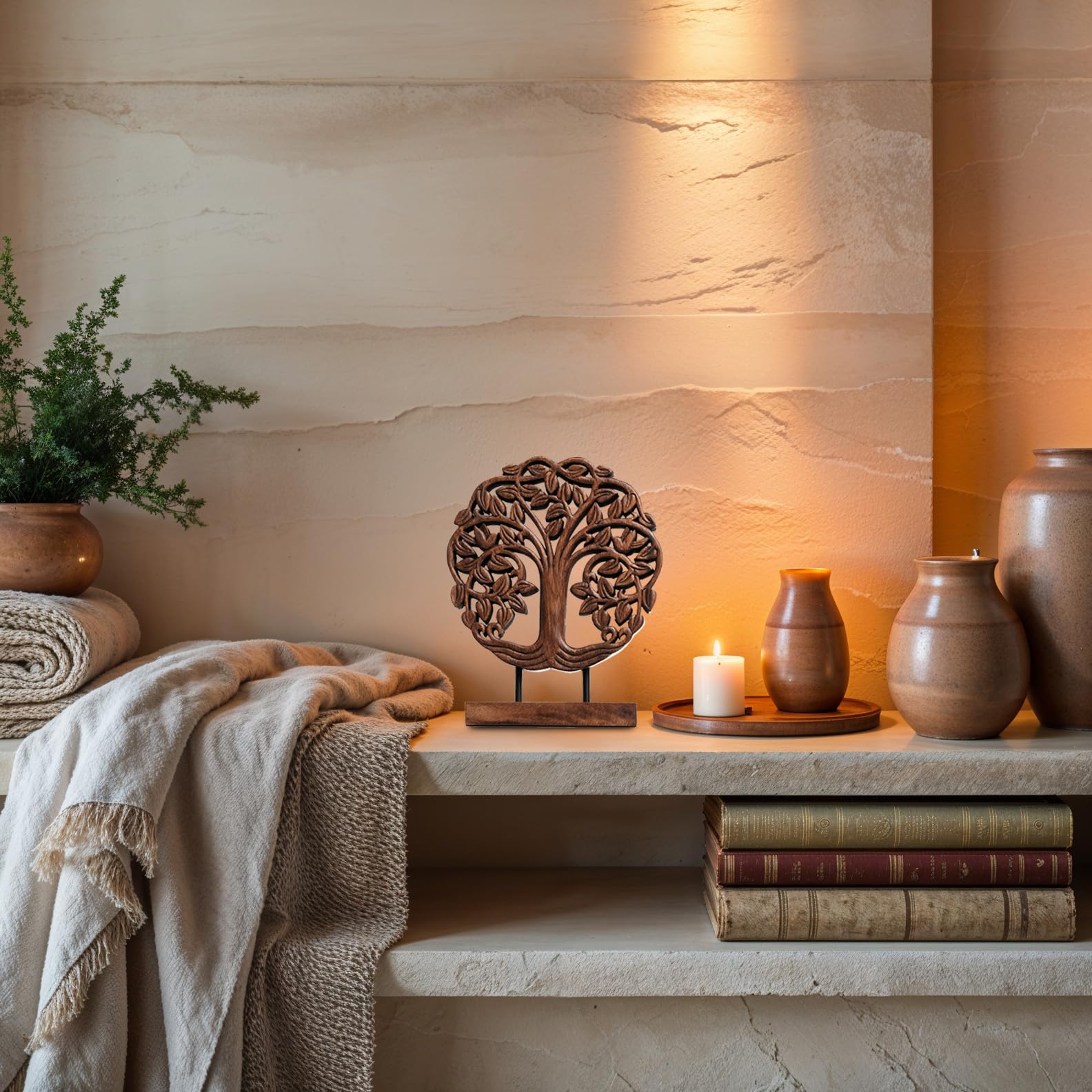 Trezevant Tree of Life Wooden Sculpture(Medium) – Handmade Decorative Art | Decozen Luxe
