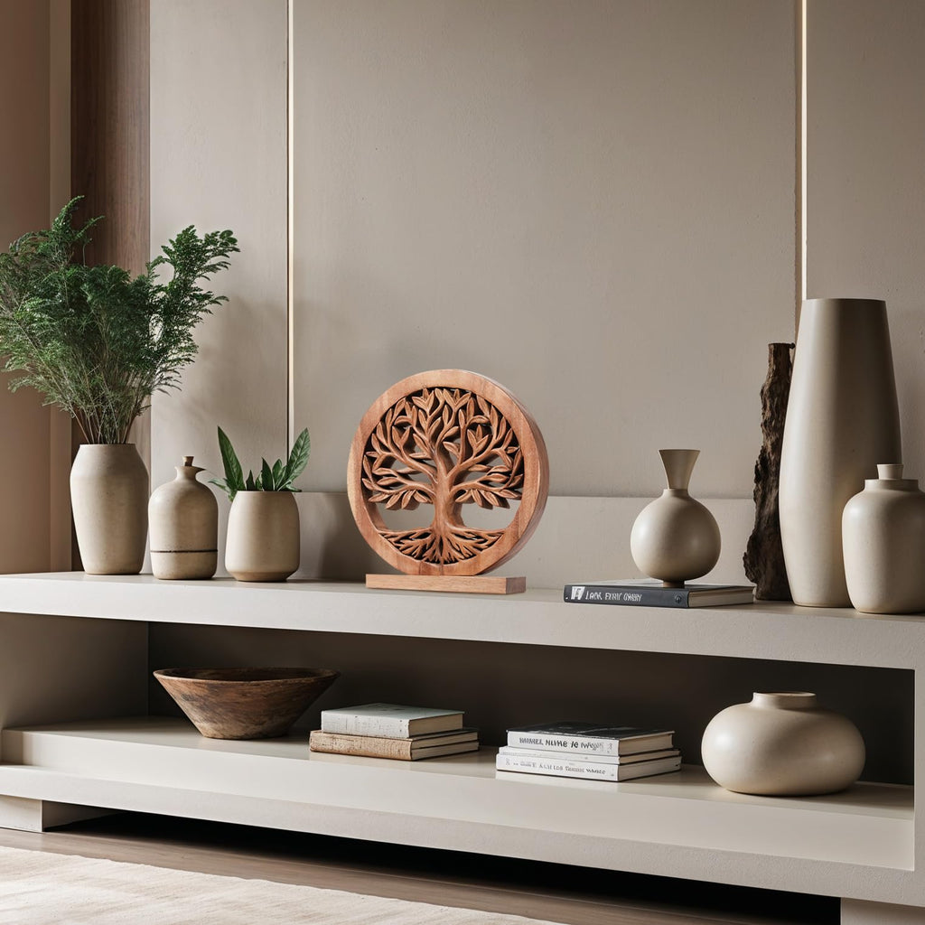 Sacred Roots – Hand-Carved Tree of Life Wooden Sculpture(Large), Artistic Home Décor, Gift for Mom