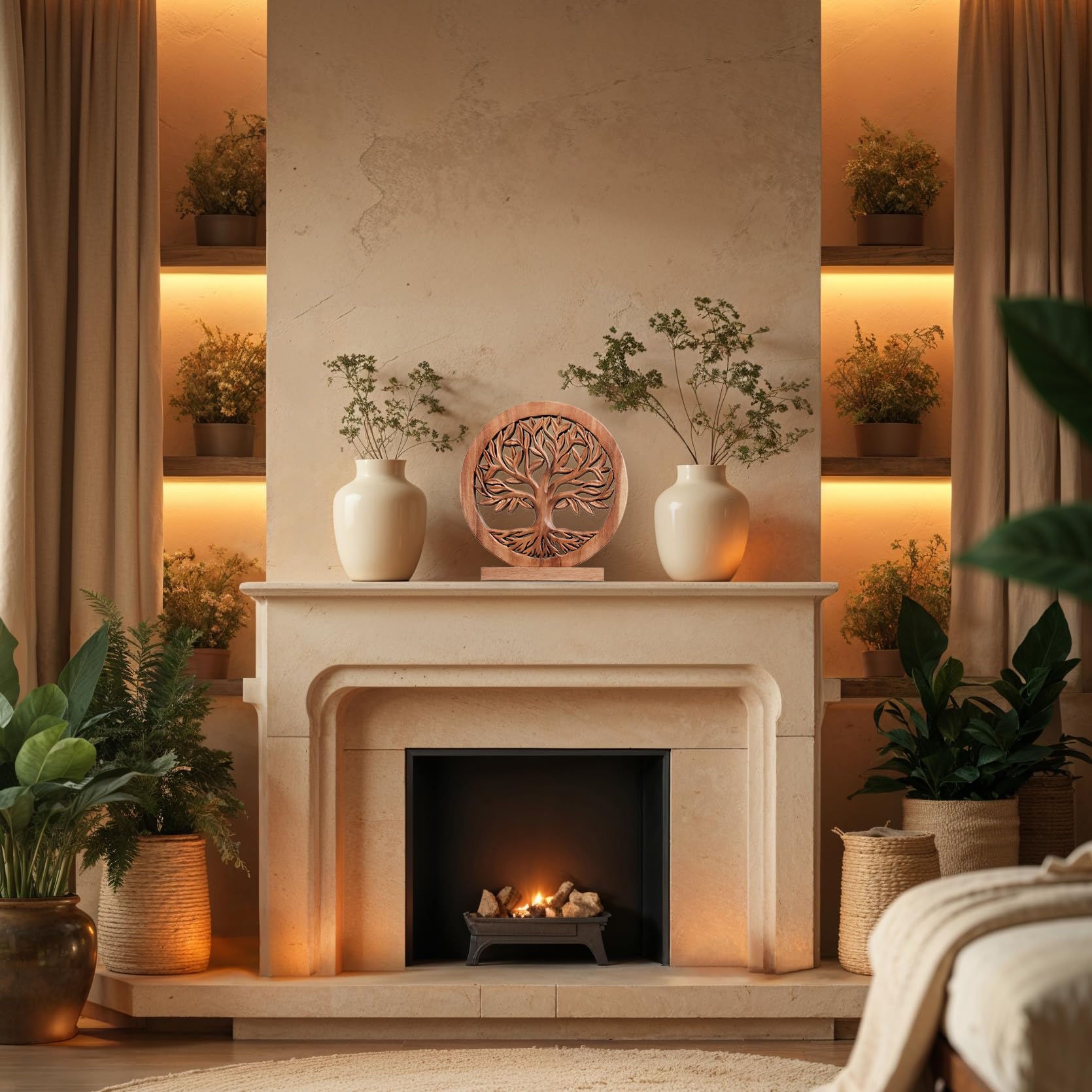 Sacred Roots – Hand-Carved Tree of Life Wooden Sculpture(Large), Artistic Home Décor, Gift for Mom