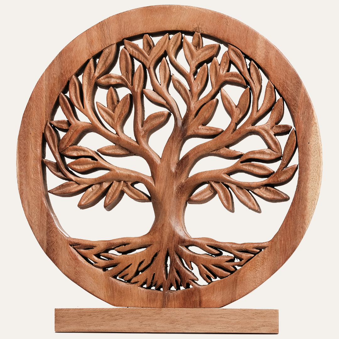 Sacred Roots – Hand-Carved Tree of Life Wooden Sculpture(Large), Artistic Home Décor, Gift for Mom