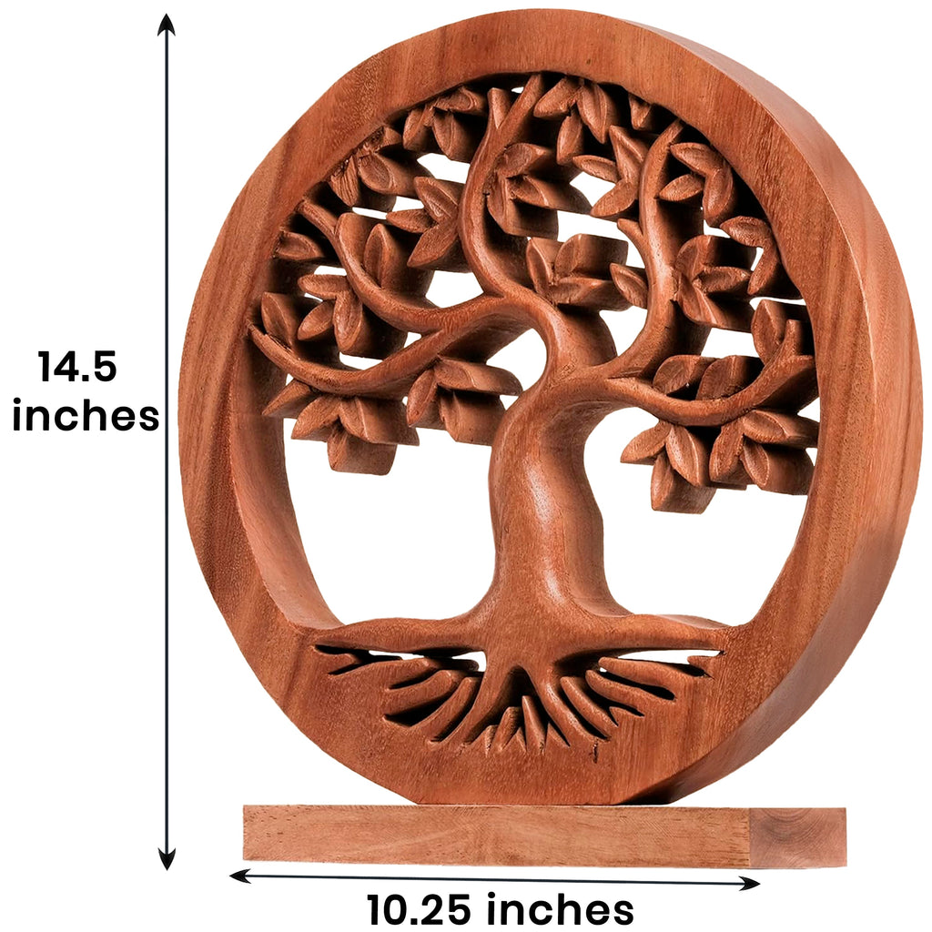Oak Serenity – Hand Carved Tree of Life Wooden Sculpture(Large), Handmade Farmhouse Décor, Gift for Mom