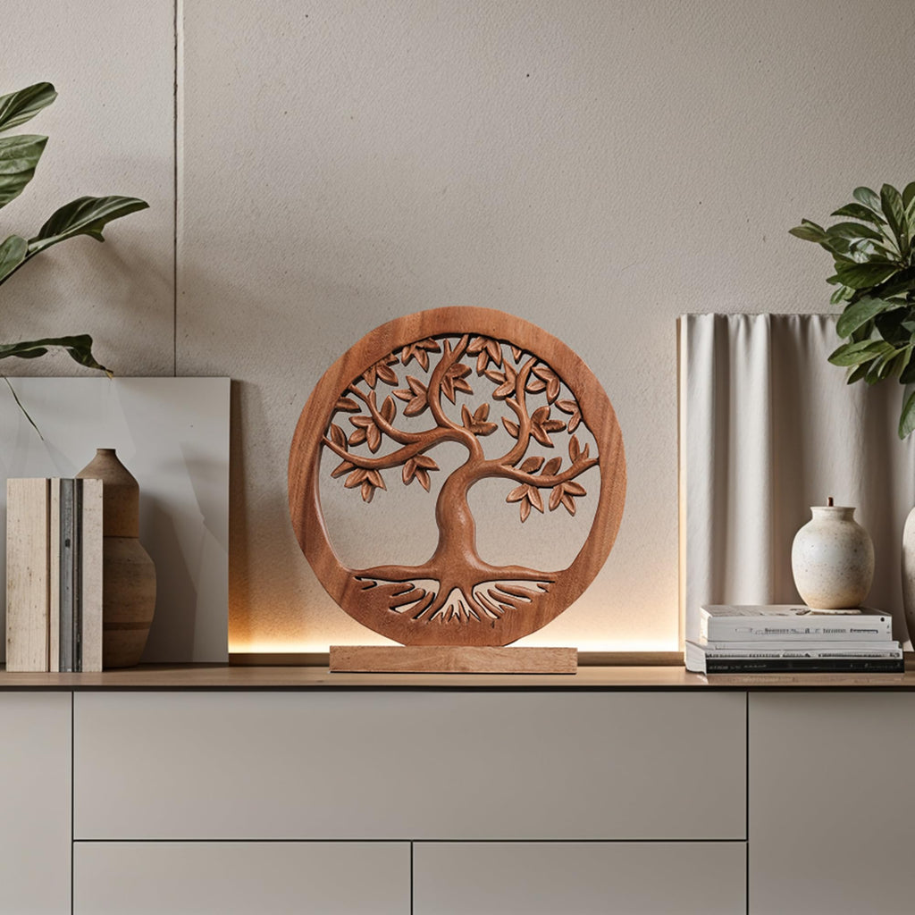 Oak Serenity – Hand Carved Tree of Life Wooden Sculpture(Large), Handmade Farmhouse Décor, Gift for Mom