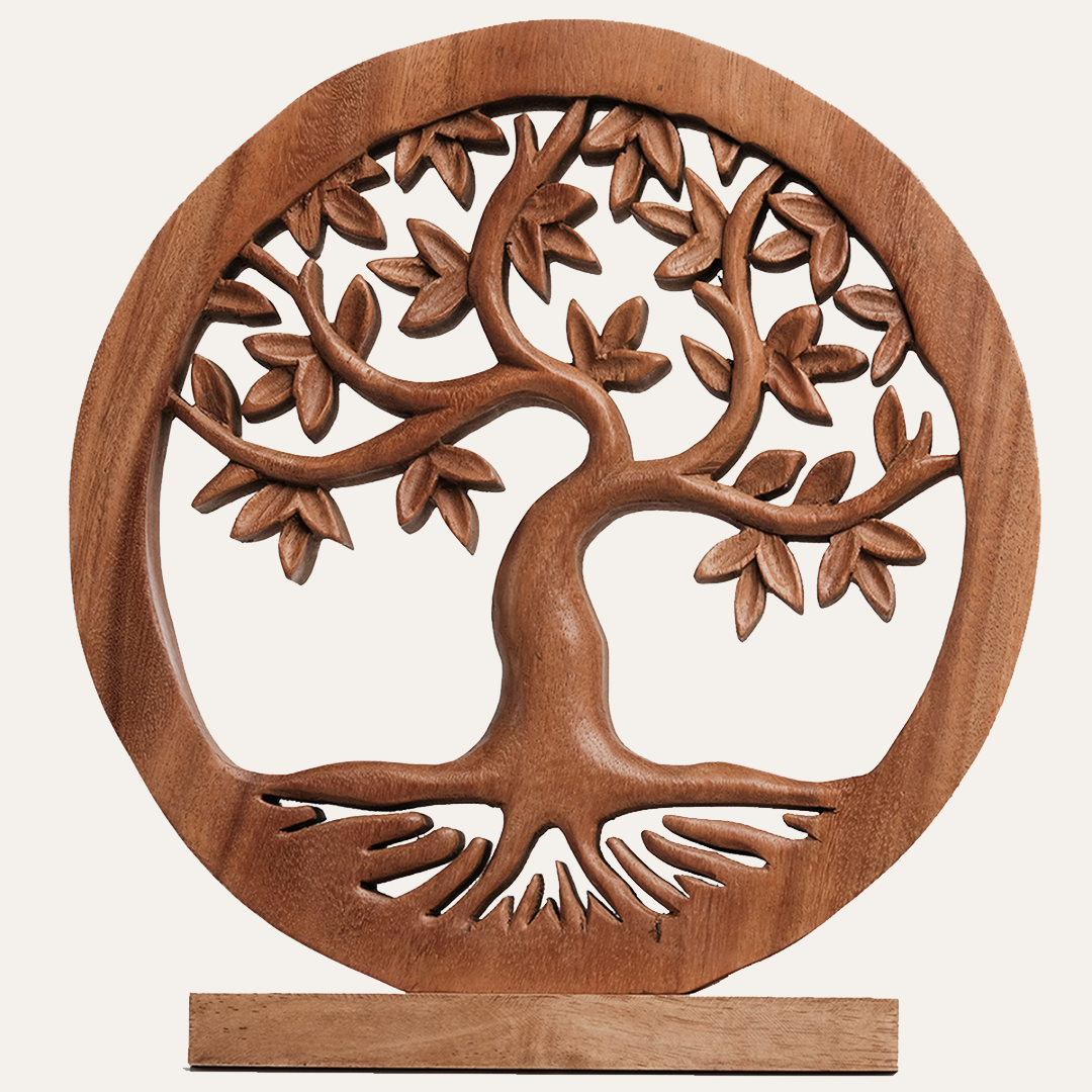 Oak Serenity – Hand Carved Tree of Life Wooden Sculpture(Large), Handmade Farmhouse Décor, Gift for Mom