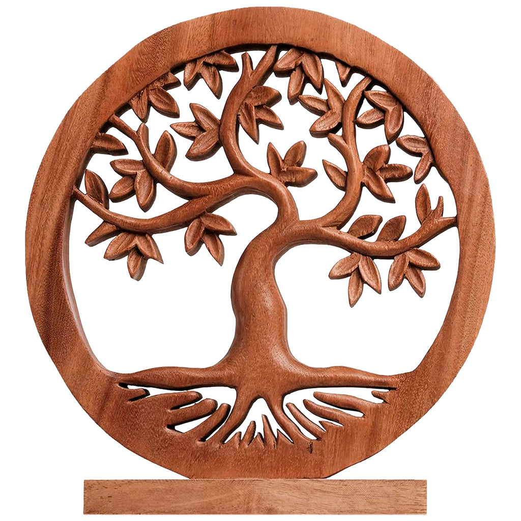 Oak Serenity – Hand Carved Tree of Life Wooden Sculpture(Large), Handmade Farmhouse Décor, Gift for Mom