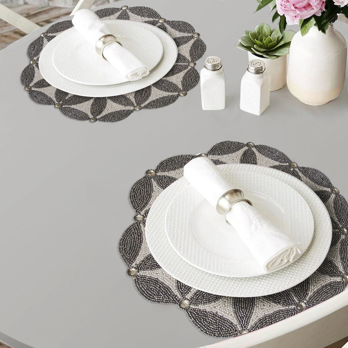 The Naughton Beaded Placemats – Luxurious Decorative Dining Table Décor 14 inch
