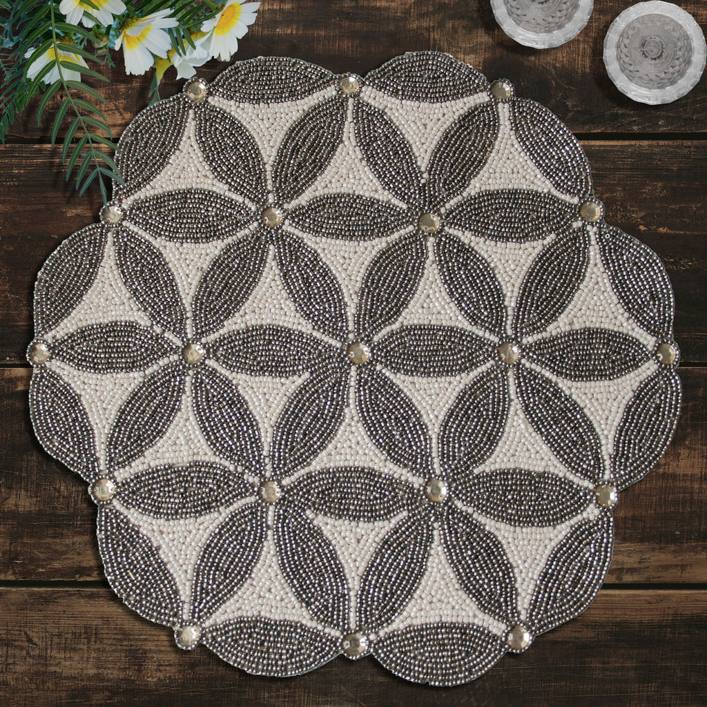 The Naughton Beaded Placemats – Luxurious Decorative Dining Table Décor 14 inch