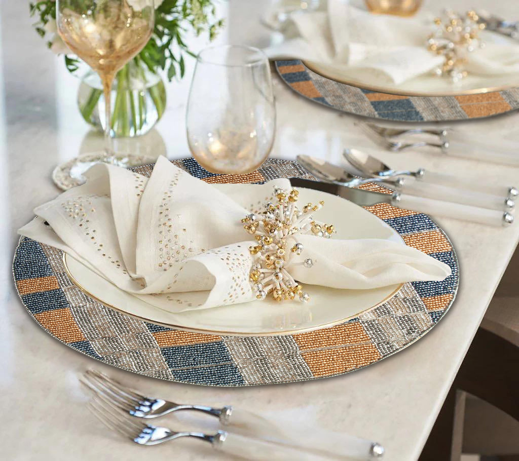 Luna Crest – Elegant Beaded Placemats, Luxurious Decorative Dining Table Décor 14 inch