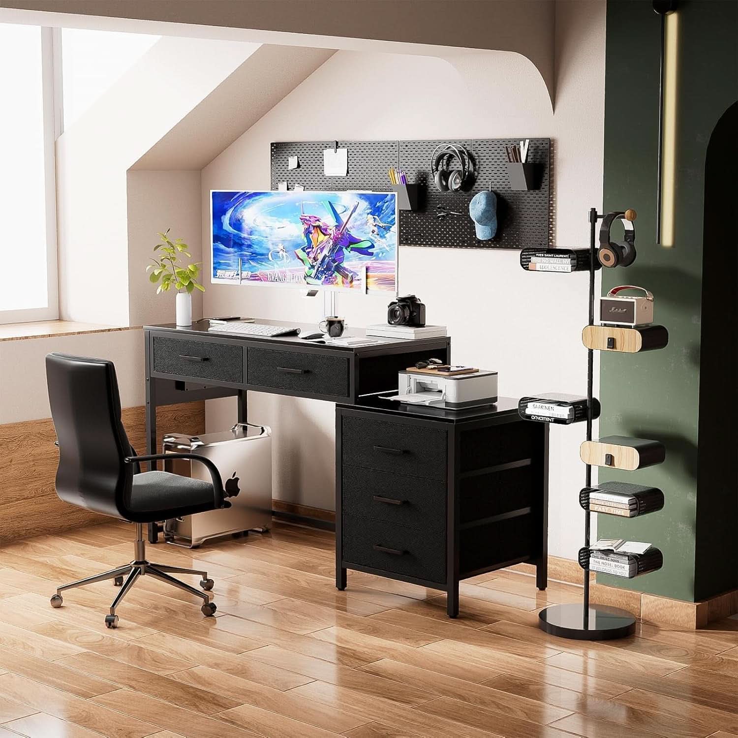 Reversible Computer Desk With Drawers And USB Ports