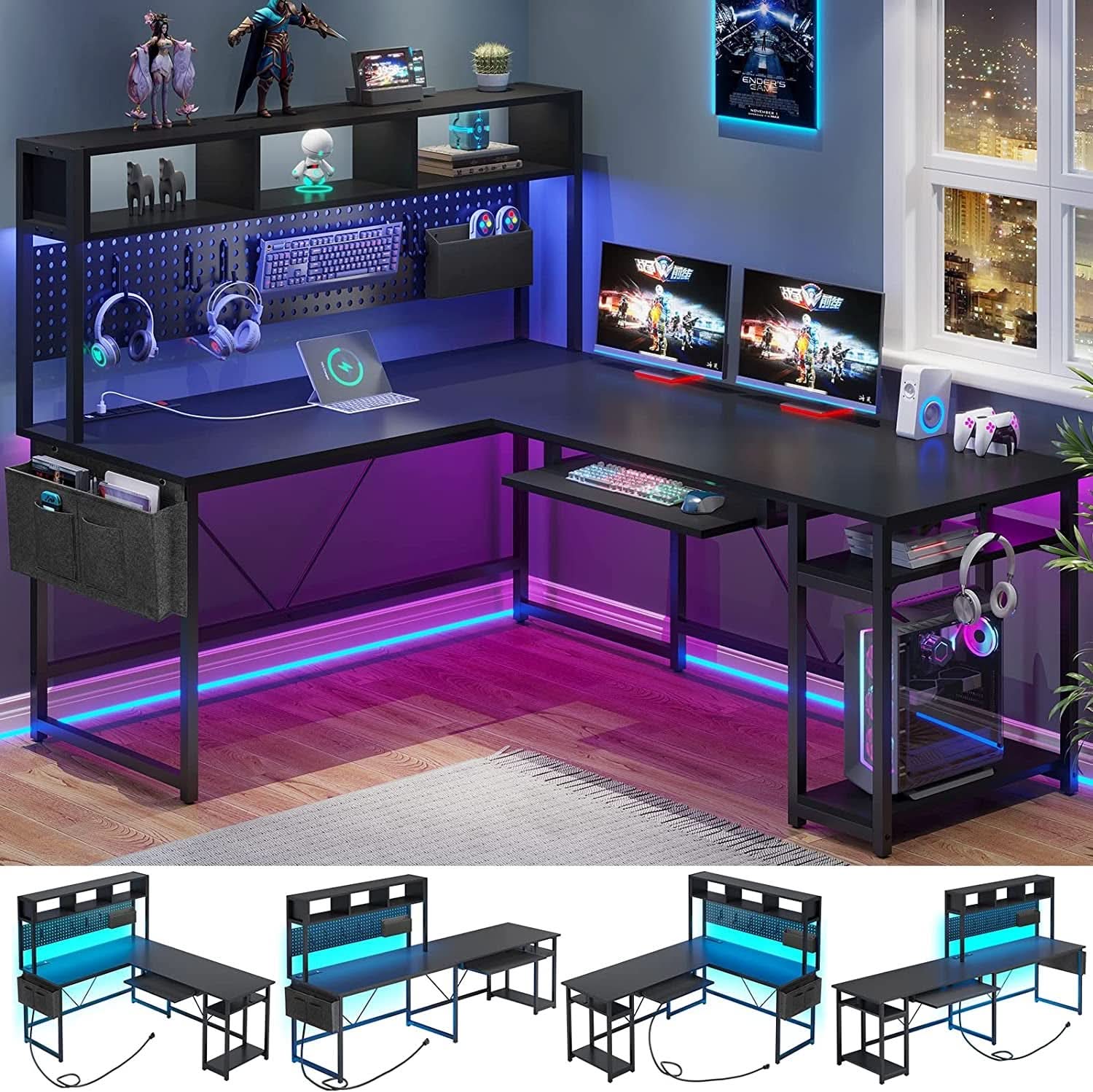 Reversible L Shaped Gaming Desk With Power Outlet