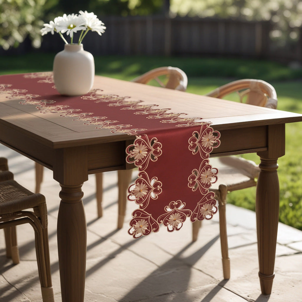 Imperial Red – Gold Lace Red Table Runner, European Embroidery Decorative Dresser Scarf 14*108 inch
