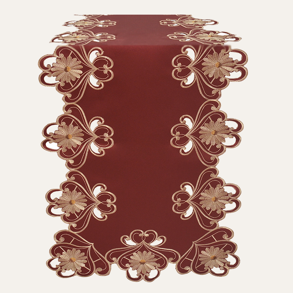Imperial Red – Gold Lace Red Table Runner, European Embroidery Decorative Dresser Scarf 14*108 inch